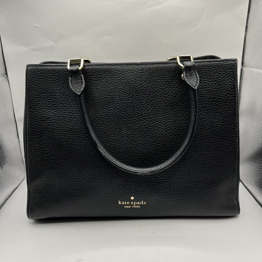 Kate Spade Leila Medium Triple Compartment Black Pebbled Leather Satchel